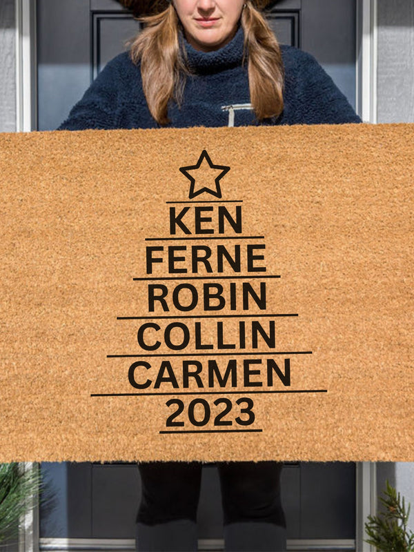 Family Christmas Tree Doormat, Custom Christmas Door Mat, Holiday Gift, Christmas Decor, Cute Christmas Door Mat, Custom Doormat