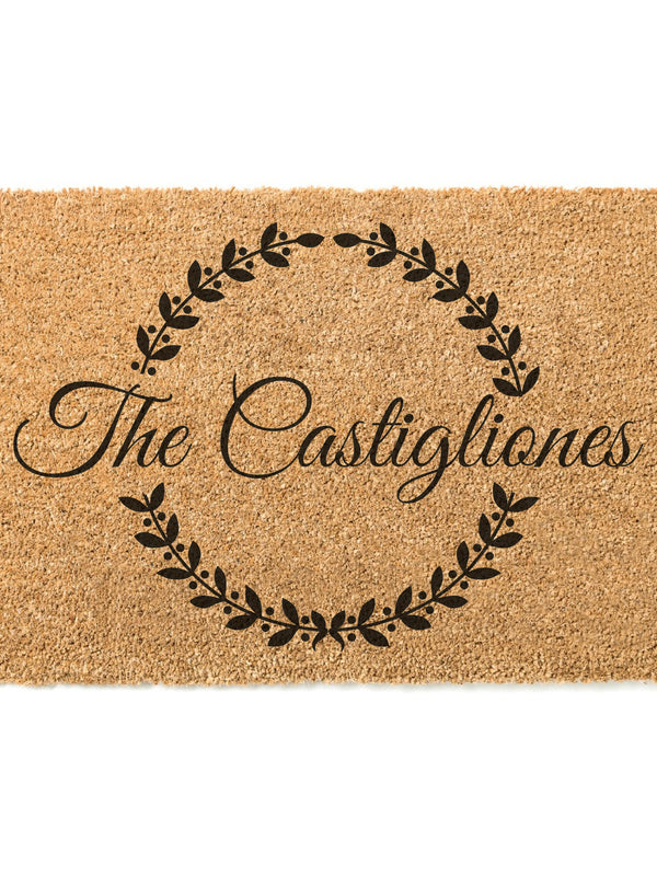Family Name Christmas Wreath Doormat
