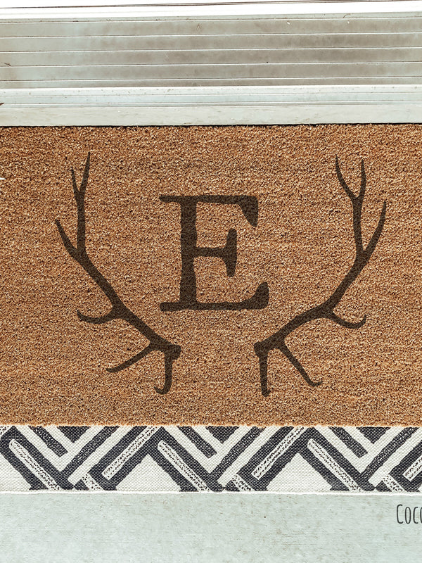Last Name Initial Doormat / Family Name / Custom / Surname / Initials / Wedding / Anniversary / Antlers / Coffee / Monogram / Personalized