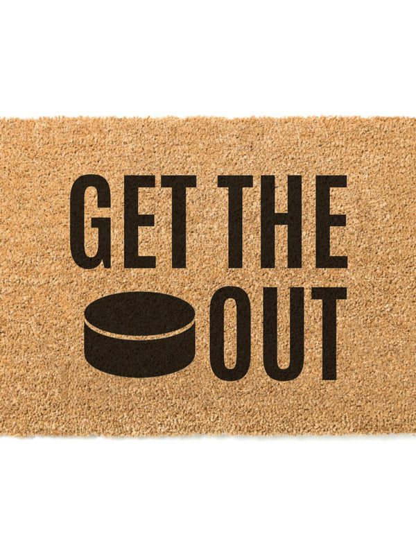 Get the Puck Out Doormat, Welcome Mat, Funny Doormat, Canadian Doormat, Hockey Doormat, Hockey Puck, NHL, Hockey, Fathers Day Gift, Birthday
