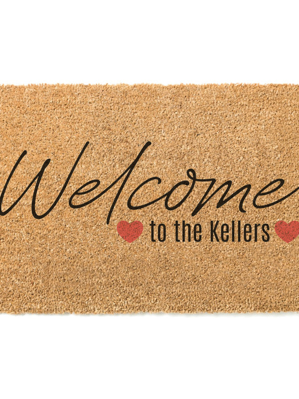 Welcome Doormat / Welcome Mat / Valentines Doormat / Family Name Door Mat / Valentines Gift / Wedding Gift / Love Doormat / Heart