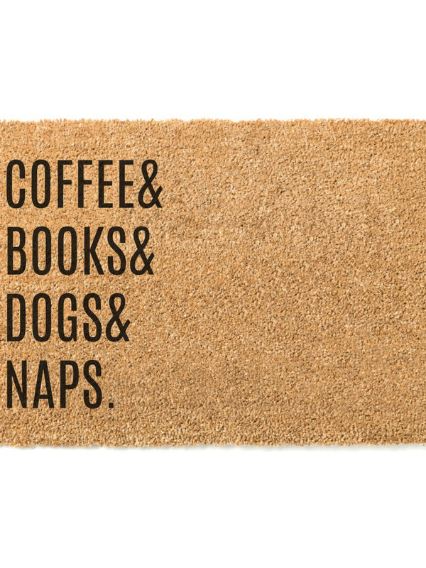 Favourite Things List Doormat / Coffee, Books, Dogs, and Naps Doormat / Welcome Mat / Funny Door Mat / Custom Gift / Birthday / Housewarming