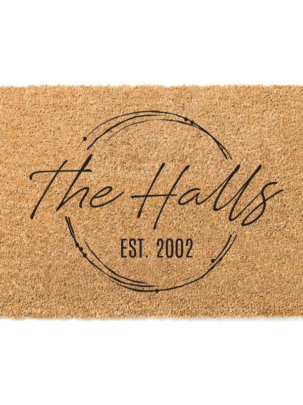 Coffee Stain Family Name Welcome Mat / Last Name Doormat / Surname Door Mat / Wedding Gift / Anniversary / Housewarming / Established Date