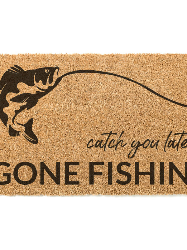 Gone Fishing / Welcome Mat / Fishing / Hobby / Outdoorsman / Hostess Gift / Summer / Summertime / Wedding Gift / Birthday Gift