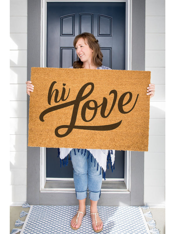 Hi Love Doormat / Welcome Mat / Love Door Mat / Valentines / Wedding / Heart / Anniversary Gift / Housewarming / Birthday Gift / Custom Mat
