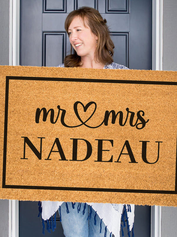 Mr and Mrs Heart Personalized Doormat, Custom Door Mat, Personalized Wedding Gift, Mr and Mr, Mrs and Mrs, Welcome Mat, Housewarming Gift