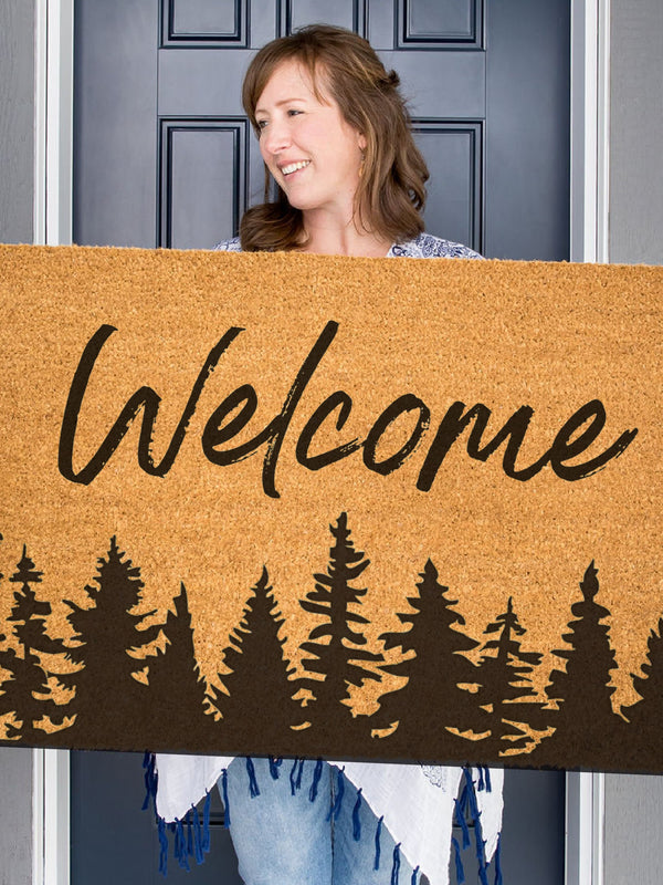 Trees Welcome Mat, Forest Doormat, Summer Porch Decor, Gift for Outdoorsman, Spring Outdoor Rug, Cute Doormat, Gift for Him, Cabin Door Mat