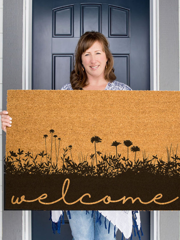 Spring Welcome Doormat, Floral Welcome Mat, Flowers Door Mat, Cute Doormat, Summer Decor, Spring Decor, Housewarming Gift, Easter Doormat,