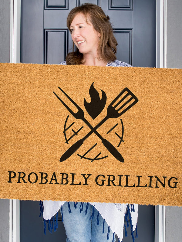 Probably Grilling Doormat, Funny Door Mat, Gift for Dad, Father's Day Gift, Probably Barbecuing Front Door Mat, Cute Doormat, Coir Doormat