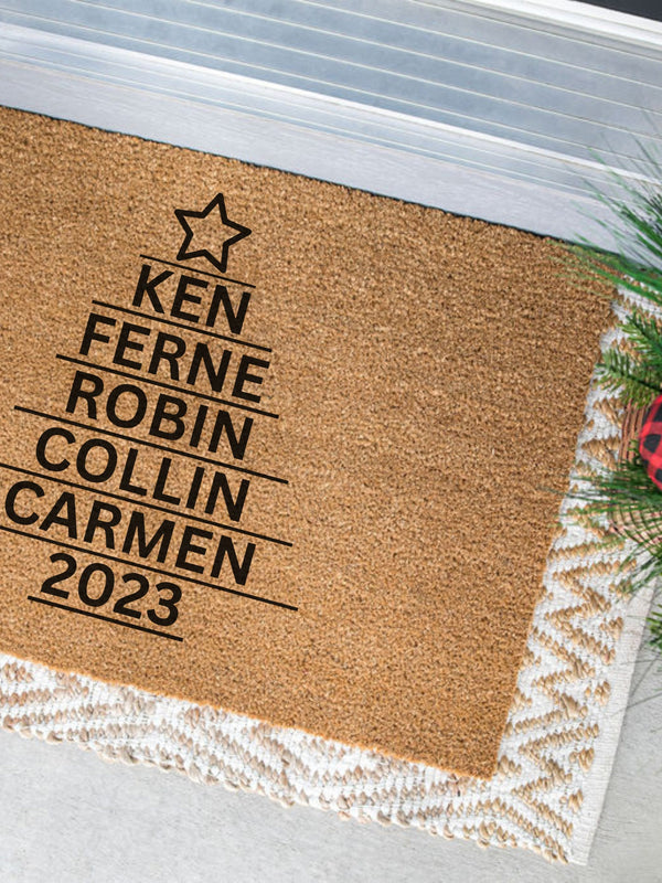 Family Christmas Tree Doormat, Custom Christmas Door Mat, Holiday Gift, Christmas Decor, Cute Christmas Door Mat, Custom Doormat