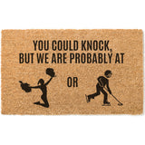 You Could Knock But We are Probably at Cheer or Ringette, Cute Front Door Mat, Cheer Doormat, Coach Gift, Gift for Coach, Ringette Doormat,