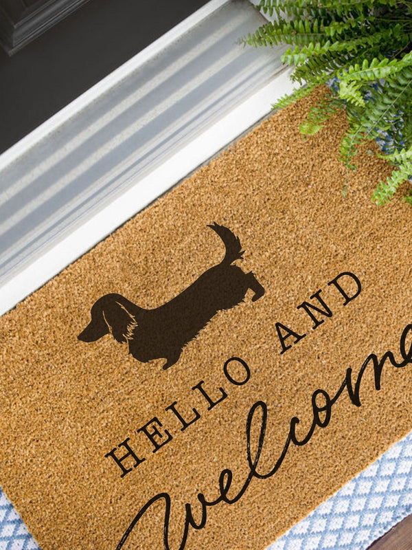 Long Haired Dachshund Welcome Mat, Dachshund Doormat, Cute Dog Door Mat, Animal Doormat, Dog Breed Outdoor Rug, Dog Lover Gift, Custom Mat