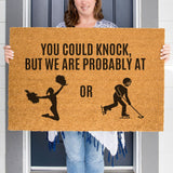 You Could Knock But We are Probably at Cheer or Ringette, Cute Front Door Mat, Cheer Doormat, Coach Gift, Gift for Coach, Ringette Doormat,