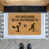 You Could Knock But We are Probably at Cheer or Ringette, Cute Front Door Mat, Cheer Doormat, Coach Gift, Gift for Coach, Ringette Doormat,