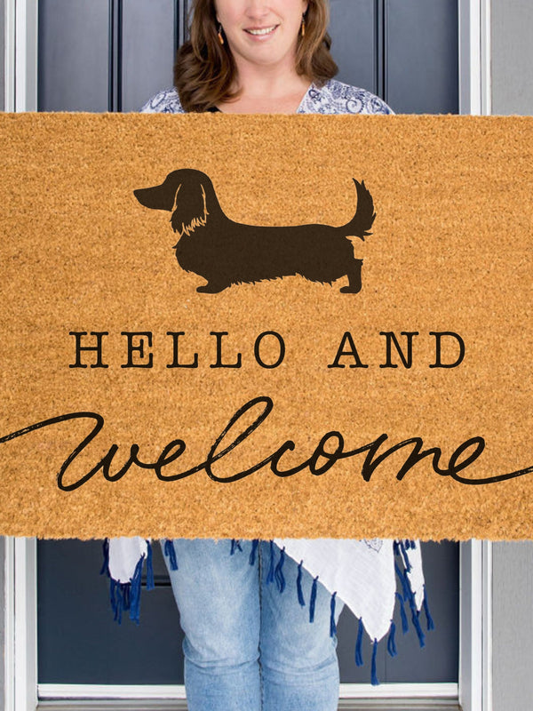 Long Haired Dachshund Welcome Mat, Dachshund Doormat, Cute Dog Door Mat, Animal Doormat, Dog Breed Outdoor Rug, Dog Lover Gift, Custom Mat
