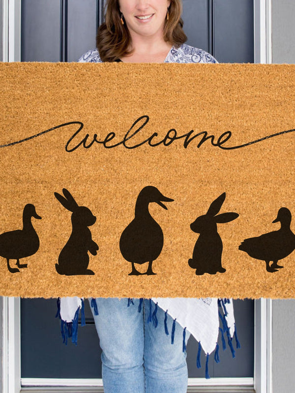 Animal Welcome Doormat, Spring Doormat, Easter Welcome Mat, Cute Door Mat, Farm Decor, Spring Welcome Mats, Rabbit Decor, Duck Decor,