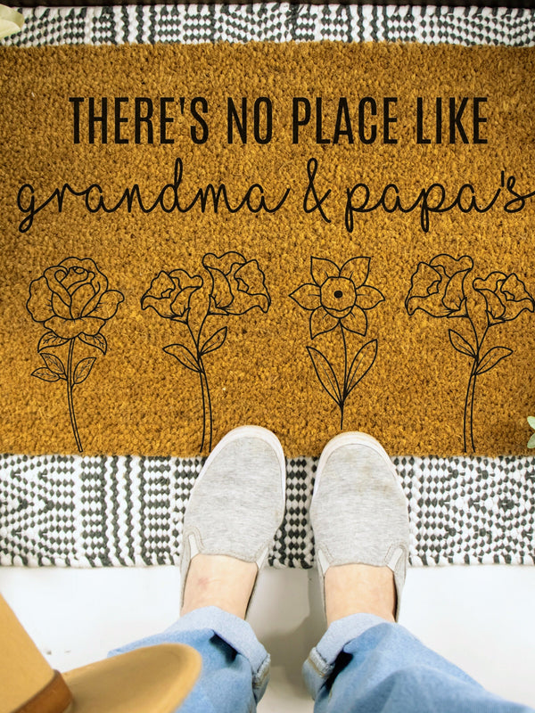 Birth Flower Doormat, Grandma and Grandpa Welcome Mat, Personalized Door Mat, Grandparent Gift, Grandparent Doormat, Grandchild Birth Flower