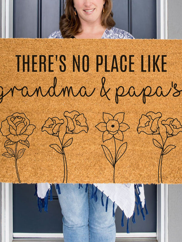 Birth Flower Doormat, Grandma and Grandpa Welcome Mat, Personalized Door Mat, Grandparent Gift, Grandparent Doormat, Grandchild Birth Flower