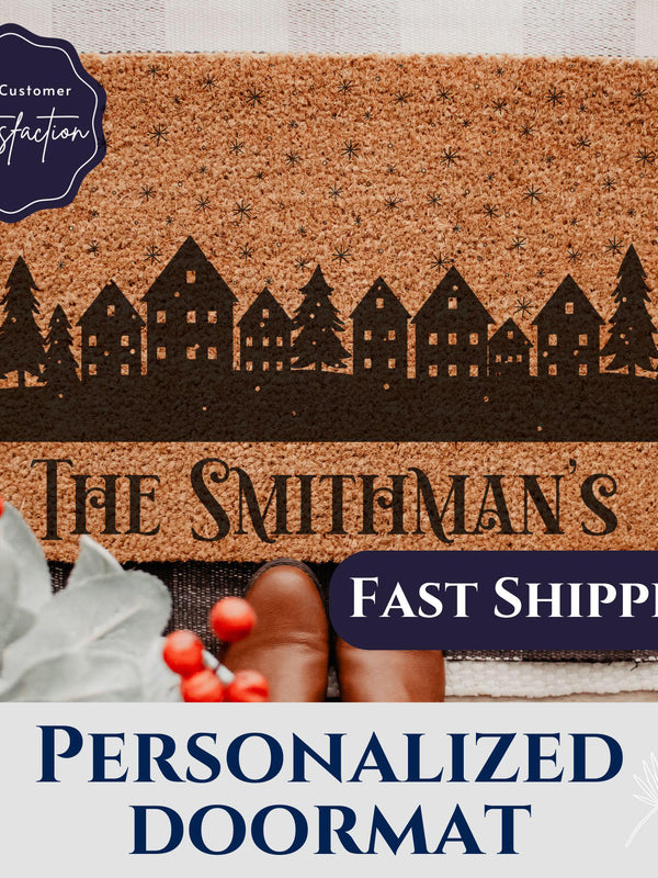 Custom Christmas Doormat, Last Name Christmas Door Mat, Personalized Holiday Doormat, Holiday Decor, Winter Doormat, Christmas Decor, Snow