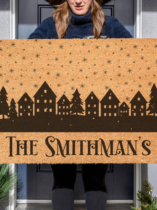 Custom Christmas Doormat, Last Name Christmas Door Mat, Personalized Holiday Doormat, Holiday Decor, Winter Doormat, Christmas Decor, Snow