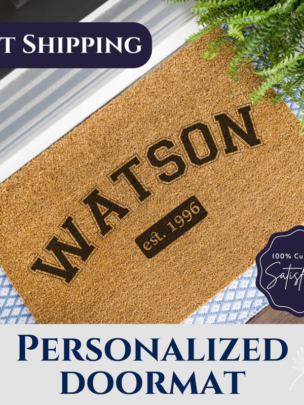 College Letters Family Name Doormat, Collegiate Door Mat, Sport Door Mat, Custom Doormat, Personalized Doormat, Varsity Doormat,Varsity Font