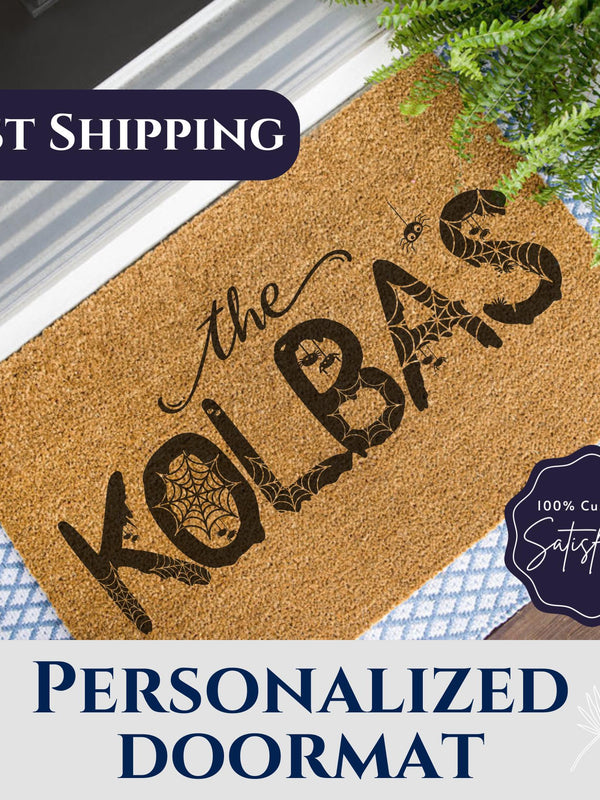 Spiderweb Family Name Doormat, Halloween Door Mat, Scary Door Mat, Custom Doormat, Personalized Doormat, Creepy Doormat, Spider Doormat