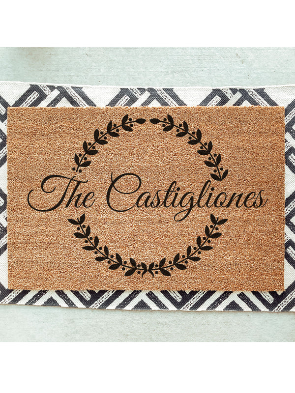 Family Name Christmas Wreath Doormat
