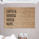 Favourite Things List Doormat / Coffee, Books, Dogs, and Naps Doormat / Welcome Mat / Funny Door Mat / Custom Gift / Birthday / Housewarming