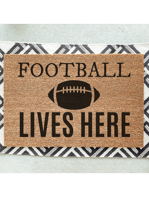 Football Lives Here Doormat / Welcome Mat / Fall Doormat / Autumn Doormat / Football / NFL / CFL / Sport Doormat / Gift for him / Coach Gift