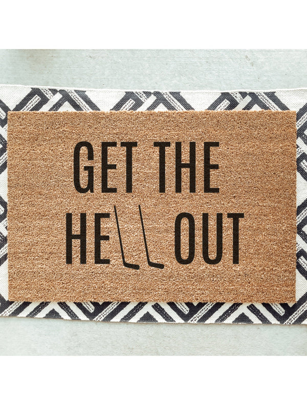 Get the Hell Out Doormat / Get the &quot;H E Double Hockey Stick&quot; Out / Welcome Mat / Funny Door mat / Canadian / Ice Hockey / Coach Gift