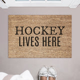 Hockey Lives Here Doormat / Hockey Doormat / Welcome Mat / Funny / Canadian / NHL / Gift for Him / Gift for Dad / Fathers Day / Coach Gift