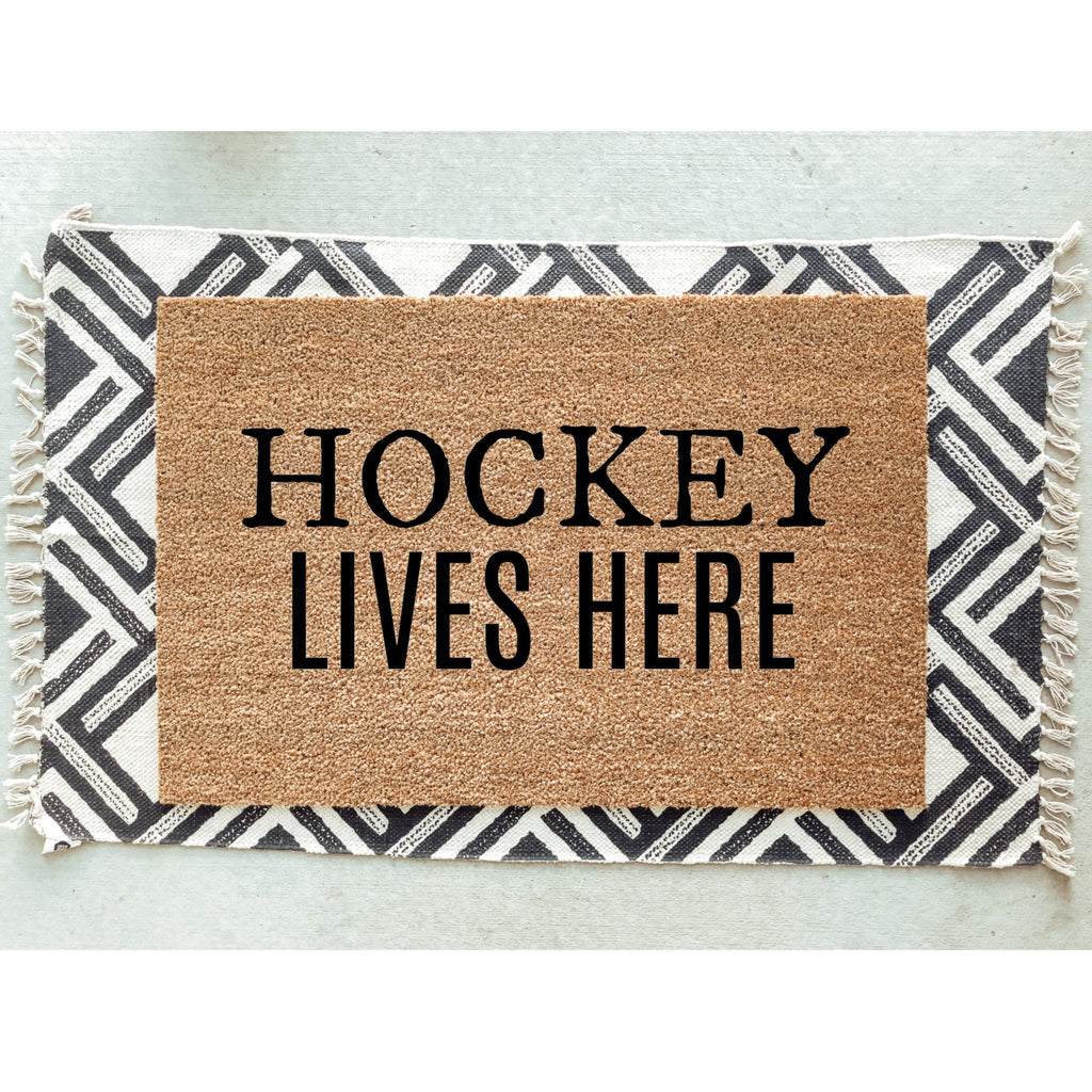 Hockey Lives Here Doormat / Hockey Doormat / Welcome Mat / Funny / Canadian / NHL / Gift for Him / Gift for Dad / Fathers Day / Coach Gift
