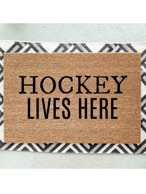 Hockey Lives Here Doormat / Hockey Doormat / Welcome Mat / Funny / Canadian / NHL / Gift for Him / Gift for Dad / Fathers Day / Coach Gift