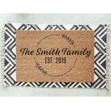Leaf Ring Family Name Welcome Mat / Last Name Doormat / Surname Door Mat / Wedding / Anniversary / Housewarming / Hostess / Established Date