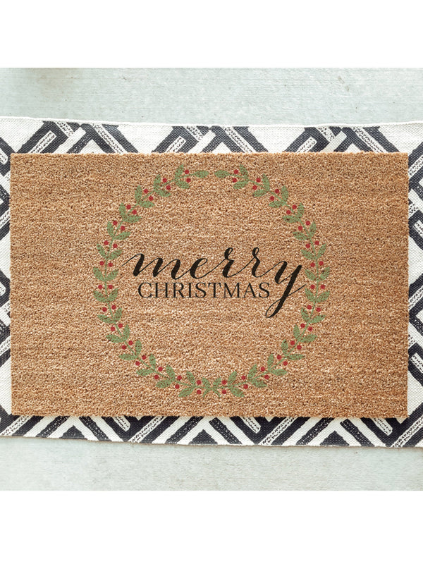 Merry Christmas Wreath Doormat / Red and Green Christmas Door Mat / Holiday Doormat / Holiday Decor / Christmas Design / Christmas / Hostess