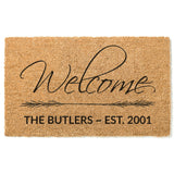 Family Name Welcome Doormat with bristle / Welcome Mat / Custom Doormat / Last Name / Surname / Wedding / Anniversary / Established Date