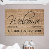 Family Name Welcome Doormat with bristle / Welcome Mat / Custom Doormat / Last Name / Surname / Wedding / Anniversary / Established Date