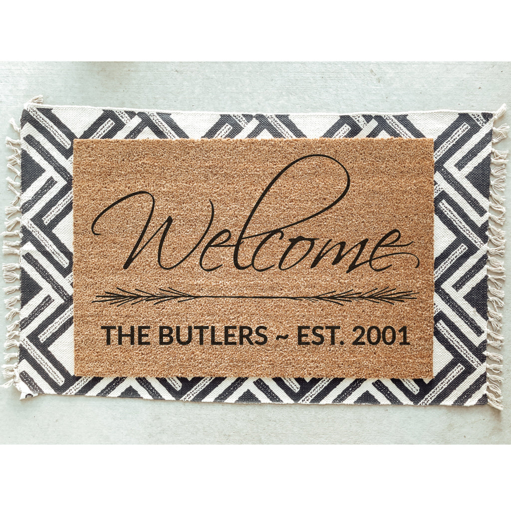Family Name Welcome Doormat with bristle / Welcome Mat / Custom Doormat / Last Name / Surname / Wedding / Anniversary / Established Date
