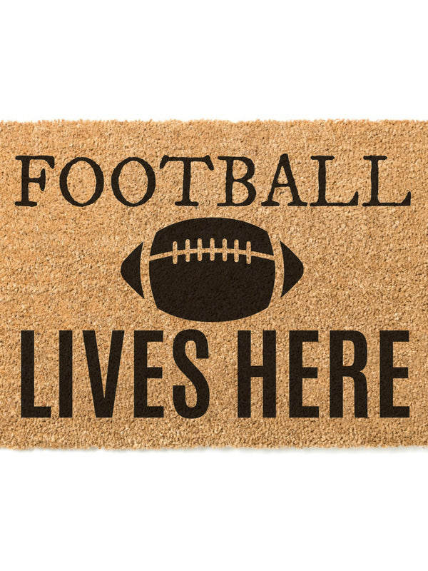 Football Lives Here Doormat / Welcome Mat / Fall Doormat / Autumn Doormat / Football / NFL / CFL / Sport Doormat / Gift for him / Coach Gift