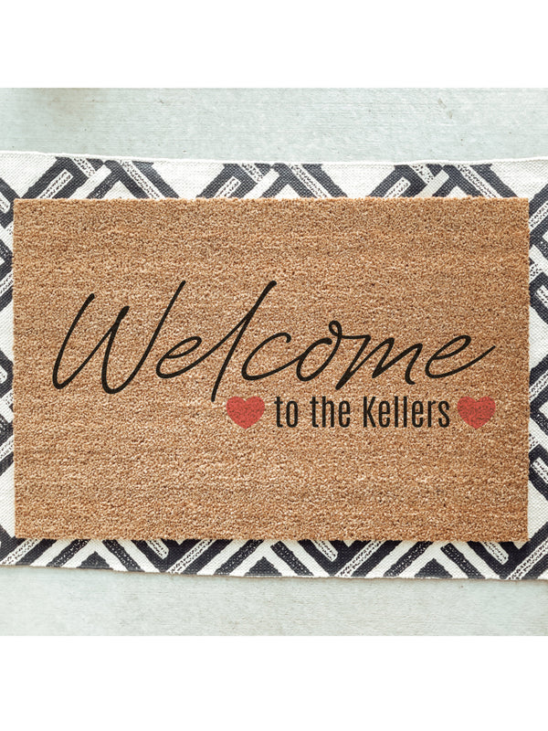 Welcome Doormat / Welcome Mat / Valentines Doormat / Family Name Door Mat / Valentines Gift / Wedding Gift / Love Doormat / Heart