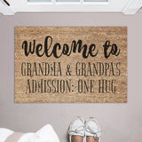 Welcome to Grandma and Grandpa&#39;s Admission One Hug Doormat / Welcome Mat / Grandparent Door Mat / Nana / Papa / Oma / Opa / Grandparent Gift