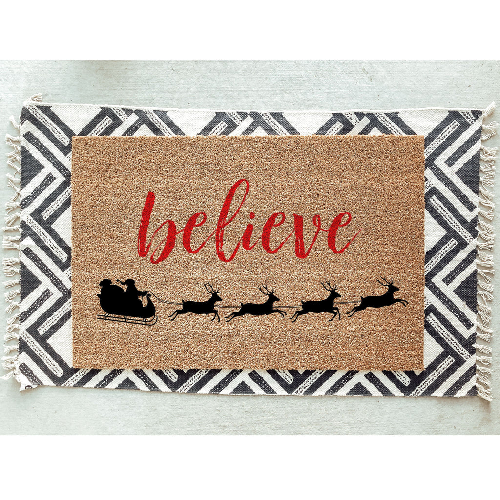 Believe Doormat / Christmas Door Mat / Holiday Doormat / Santa Doormat / Reindeer / Holiday Decor / Christmas Design / Hostess