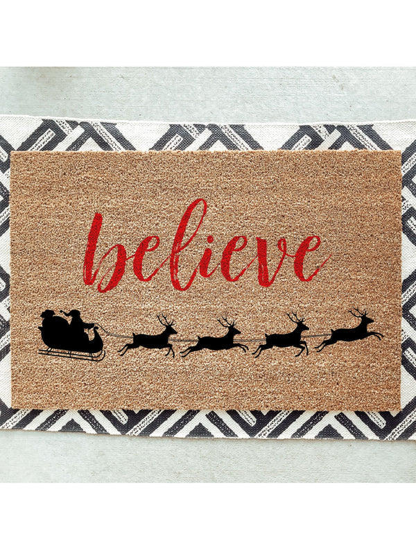 Believe Doormat / Christmas Door Mat / Holiday Doormat / Santa Doormat / Reindeer / Holiday Decor / Christmas Design / Hostess