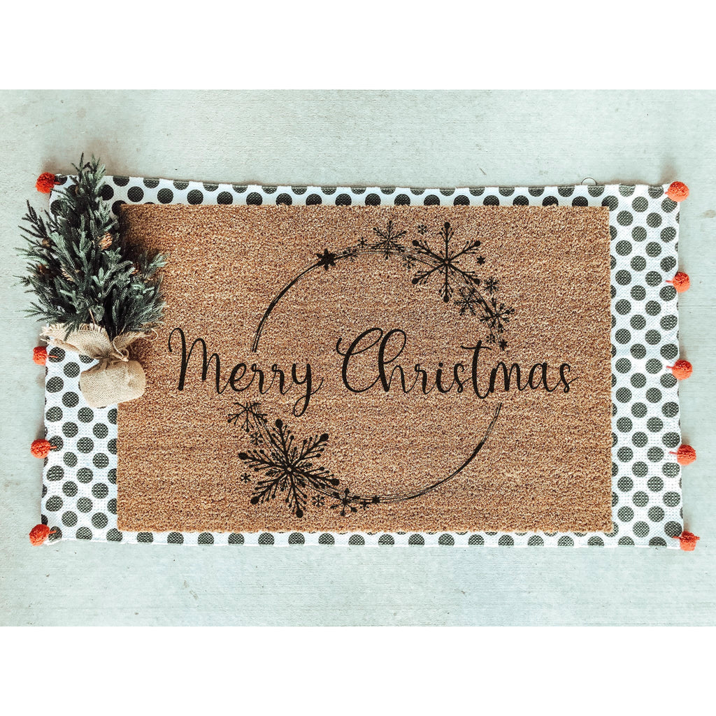 Merry Christmas in Snowflake Wreath Doormat / Classy Door Mat / Joyeux Noel / Holiday Doormat / Holiday Decor / Christmas Decor / Christmas