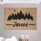 Trees Family Name Doormat / Forrest Door Mat / Welcome Mat / Hiker / Mountains / Last Name / Surname / Summer / Family Name / Wedding
