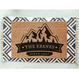 Mountain Banner Doormat / Welcome Mat / Door Mat / Mountain / Forest / Trees / Camping / Family Name / Custom Doormat / Summer / Spring