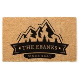Mountain Banner Doormat / Welcome Mat / Door Mat / Mountain / Forest / Trees / Camping / Family Name / Custom Doormat / Summer / Spring