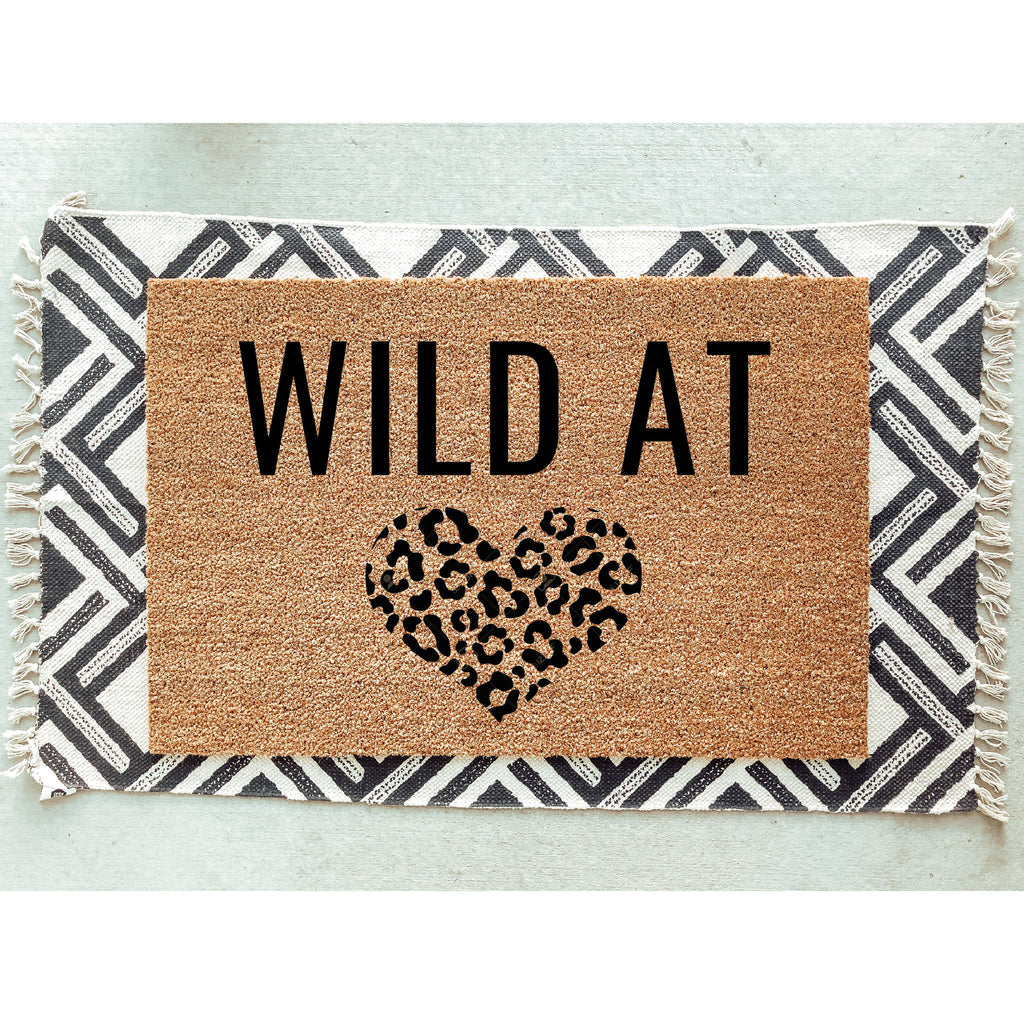 Wild at Heart Black Leopard Doormat / Welcome Mat / Love Door Mat / Birthday / Valentines / Anniversary / Housewarming / Leopard Print