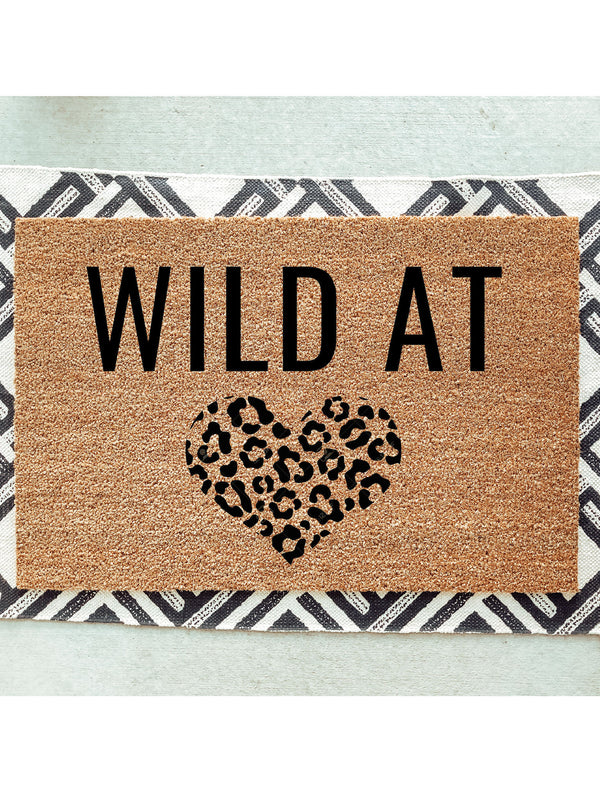 Wild at Heart Black Leopard Doormat / Welcome Mat / Love Door Mat / Birthday / Valentines / Anniversary / Housewarming / Leopard Print