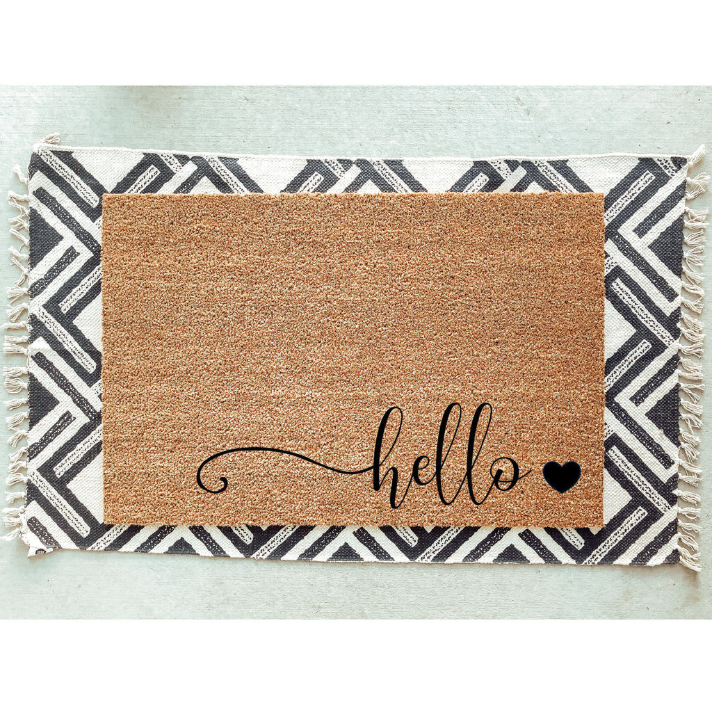 Swirl Hello Heart Doormat / Welcome Mat / Door Mat / Housewarming / Birthday Gift / Teacher Gift / Hostess Gift / Home Decor / Cute Doormat